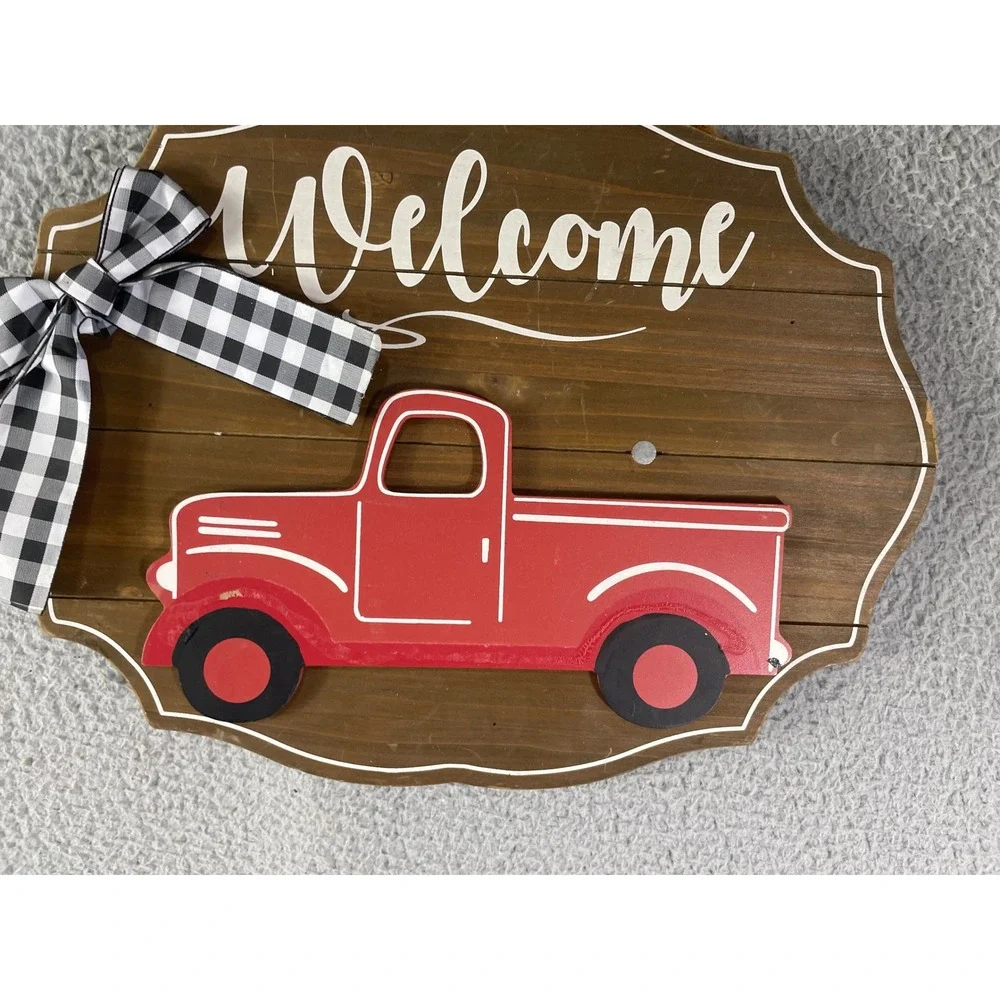 Red Truck Welcome Door Hanger Interchangeable Seasonal Farmhouse Wood Sign